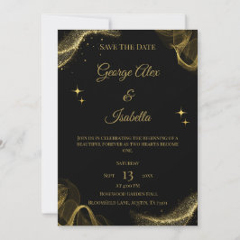Tarjeta elegante de "Save the Date" con destellos