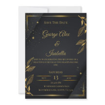 Tarjeta elegante de "Save the Date" floral en negr