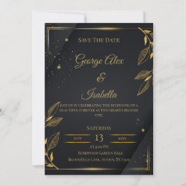 Tarjeta elegante de "Save the Date" floral en negr
