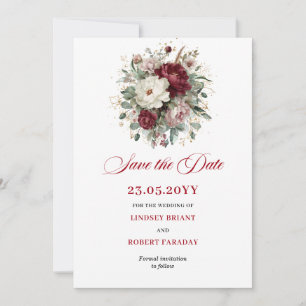 Tarjeta elegante de Save the Date floral rosa y bu