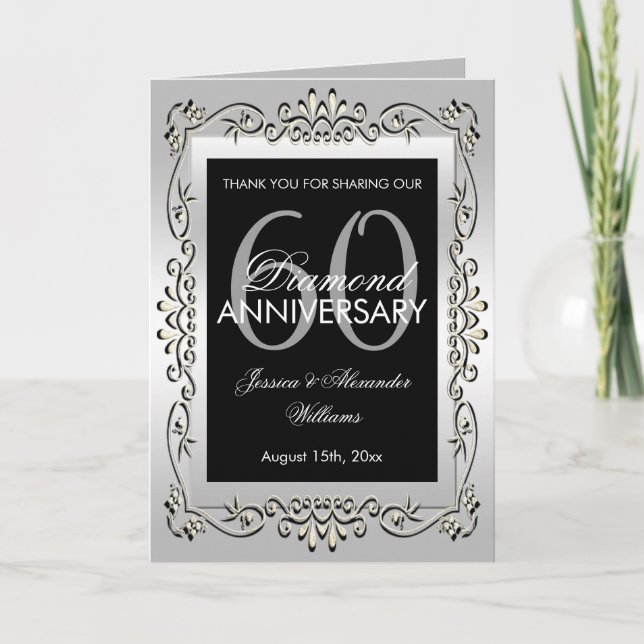 Tarjeta Elegante Decorativo de Plata Aniversario de Boda n (Anverso)