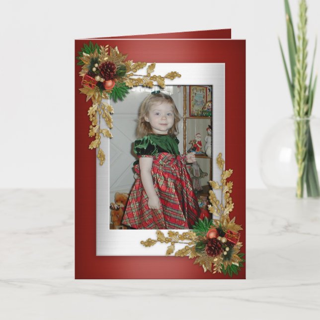 Tarjeta elegante del navidad con la foto (Anverso)