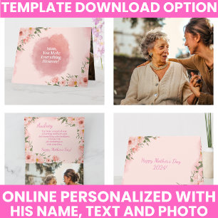 Tarjeta Elegante Día de la Madre con acuarela rosa