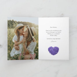 Tarjeta Elegante Día de la Madre con Corazón Floral Púrpur