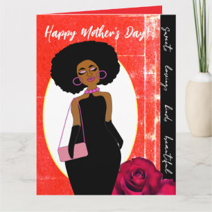 Tarjeta Elegante Día de la Madre Rojo Afroamericano Glamur