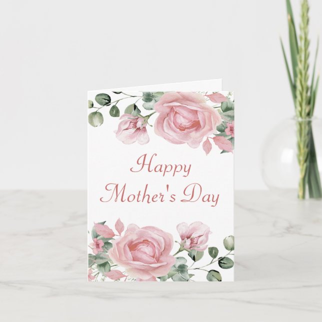 Tarjeta Elegante Día de la Madre Rosa Rosa (Anverso)