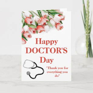 Tarjeta Elegante Día del Médica Feliz de los Tulipanes Ros