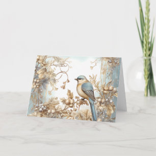 Tarjeta Elegante diseño de aves de invierno azul y dorado