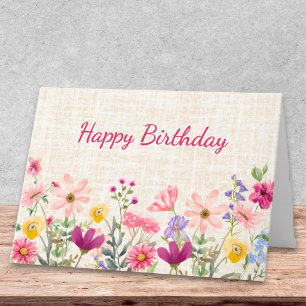Tarjeta Elegante diseño de lino floral con rubor de cumple