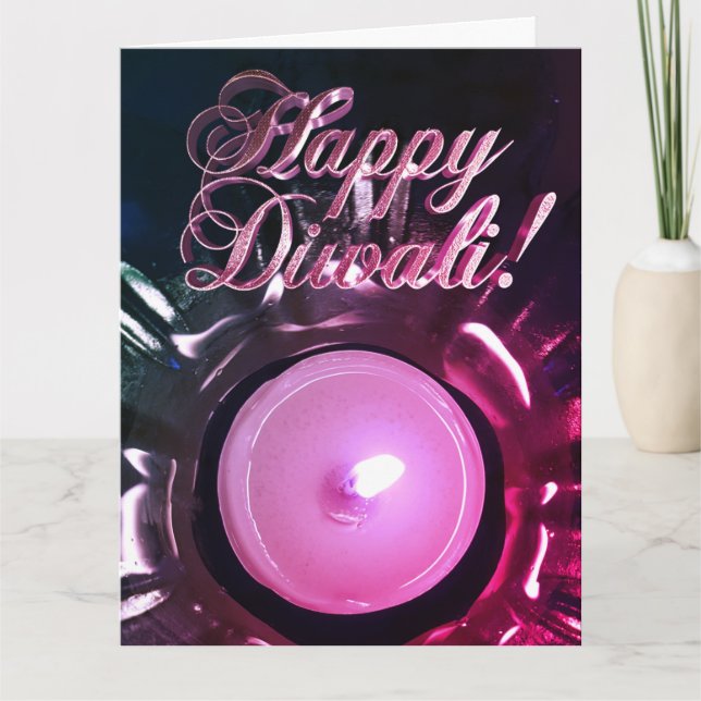 Tarjeta Elegante Diwali Rojo Rosa Enciende La Luz De Las V (Anverso)