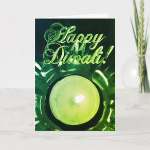Tarjeta Elegante Diwali Verde ilumina velas