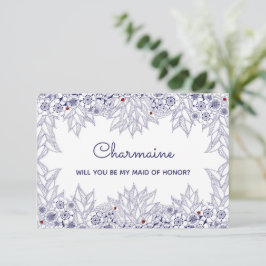 Tarjeta Elegante doncella blanca azul de honor invitada