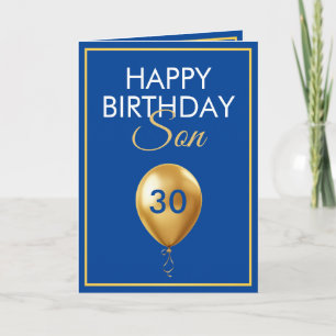 Tarjeta Elegante dorado y globo azul Son 30 cumpleaños