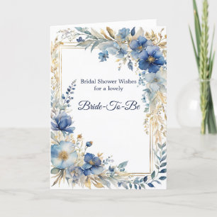 Tarjeta Elegante ducha azul dorada floral novia