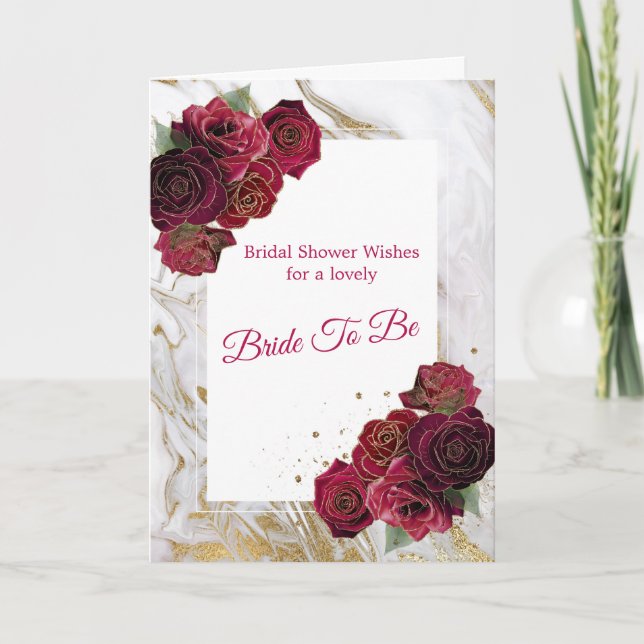 Tarjeta Elegante ducha de novia de mármol dorado de rosas  (Anverso)