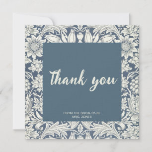 Tarjeta Elegante ducha de novia floral azul gracias
