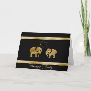 Tarjeta Elegante elefante negro/ dorado enamorado lindo y