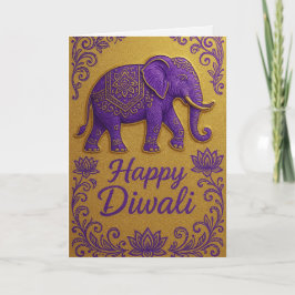 Tarjeta Elegante Elefante y Lotus Feliz Diwali
