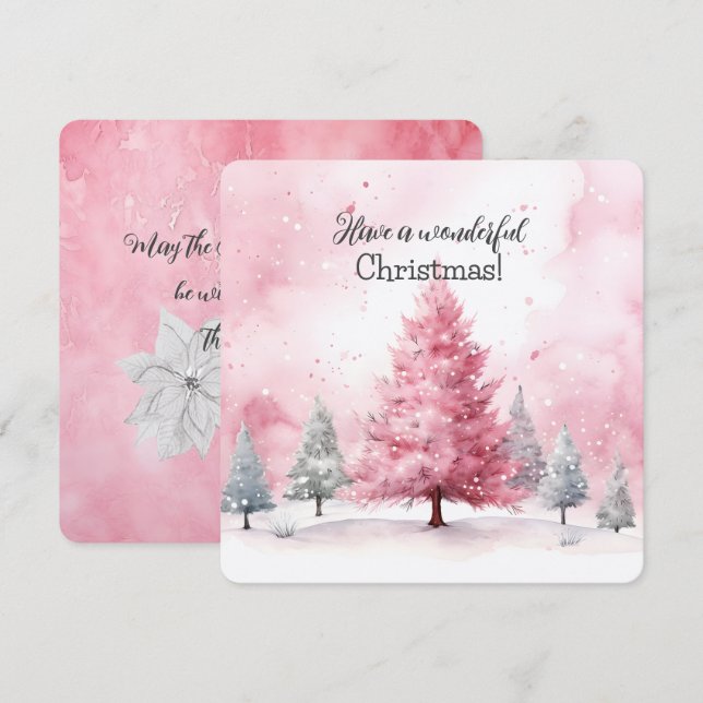 Tarjeta Elegante Escena De Árbol De Navidad Rosa En Invier (Anverso / Reverso)