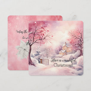 Tarjeta Elegante Escena De Árbol De Navidad Rosa En Invier