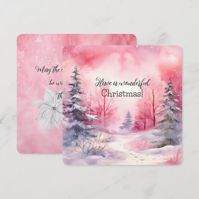 Tarjeta Elegante Escena De Árbol De Navidad Rosa En Invier (Anverso / Reverso)