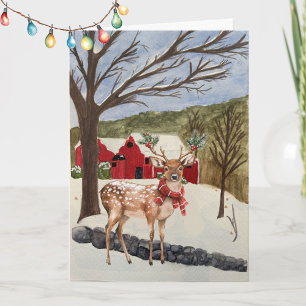 Tarjeta Elegante escenario de invierno con acuarela de ren