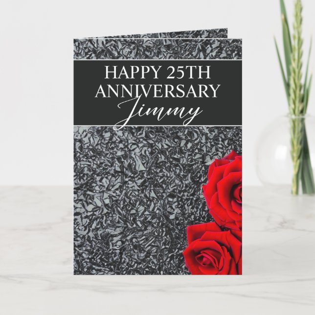 Tarjeta Elegante Esposo Floral Plateado 25 Aniversario (Anverso)