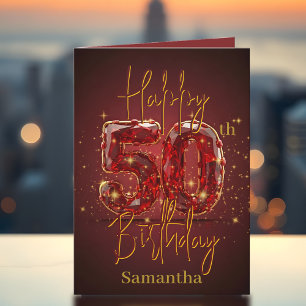 Tarjeta Elegante estilo oro y rojo 50 cumpleaños