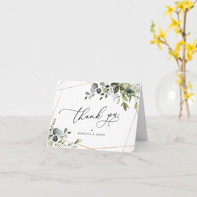Tarjeta Elegante Eucalyptus Greenery Gold Boda (flor amarilla)