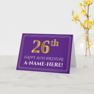 Tarjeta Elegante Falso Aspecto Dorado Cumpleaños 26, Nombr