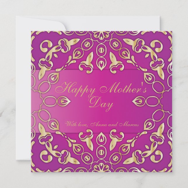 Tarjeta Elegante Fancy Gold y Magenta Feliz Día de la Madr (Anverso)