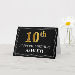 Tarjeta Elegante Faux Gold Look "10" Cumpleaños + Nombre