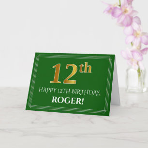 Tarjeta Elegante Faux Gold Look 12th Birthday, Nombre (Ver