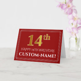 Tarjeta Elegante Faux Gold Look "14th" Cumpleaños, Nombre 