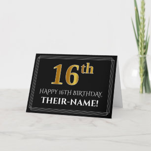 Tarjeta Elegante Faux Gold Look "16th" Cumpleaños + Nombre