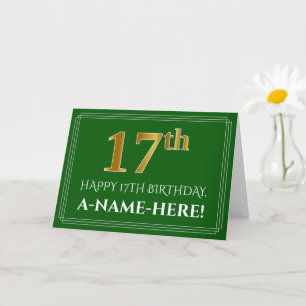 Tarjeta Elegante Faux Gold Look 17th Birthday, Nombre (Ver