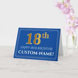 Tarjeta Elegante Faux Gold Look 18th Birthday, Nombre (Azu