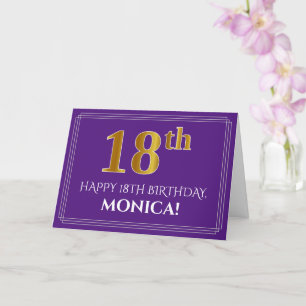 Tarjeta Elegante Faux Gold Look 18th Birthday, Nombre; Pur