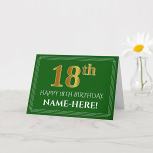 Tarjeta Elegante Faux Gold Look 18th Birthday, Nombre (Ver