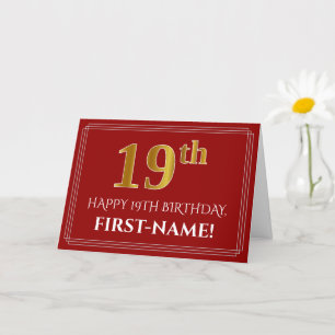 Tarjeta Elegante Faux Gold Look "19th" Cumpleaños, Nombre