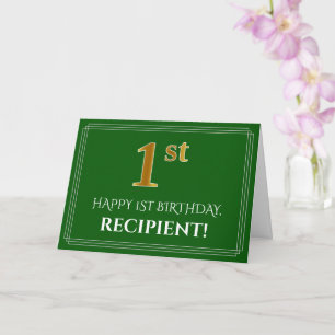 Tarjeta Elegante Faux Gold Look 1er cumpleaños, nombre (ve
