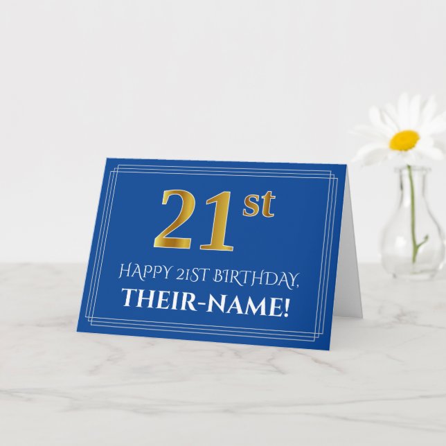Tarjeta Elegante Faux Gold Look 21st Birthday, Nombre (Azu (Planta pequeña)