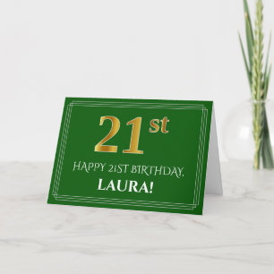 Tarjeta Elegante Faux Gold Look 21st Birthday, Nombre (Ver