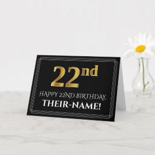 Tarjeta Elegante Faux Gold Look "22nd" Cumpleaños + Nombre