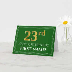Tarjeta Elegante Faux Gold Look 23rd Birthday, Nombre (Ver