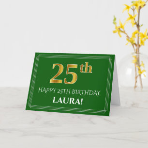 Tarjeta Elegante Faux Gold Look 25th Birthday, Nombre (Ver