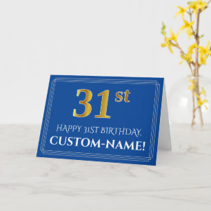Tarjeta Elegante Faux Gold Look 31st Birthday, Nombre (Azu