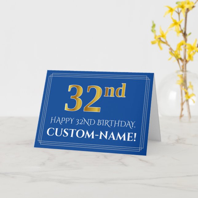 Tarjeta Elegante Faux Gold Look 32nd Birthday, Nombre (Azu (flor amarilla)