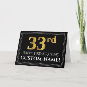 Tarjeta Elegante Faux Gold Look "33" Cumpleaños + Nombre