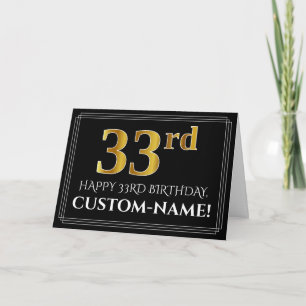 Tarjeta Elegante Faux Gold Look "33" Cumpleaños + Nombre
